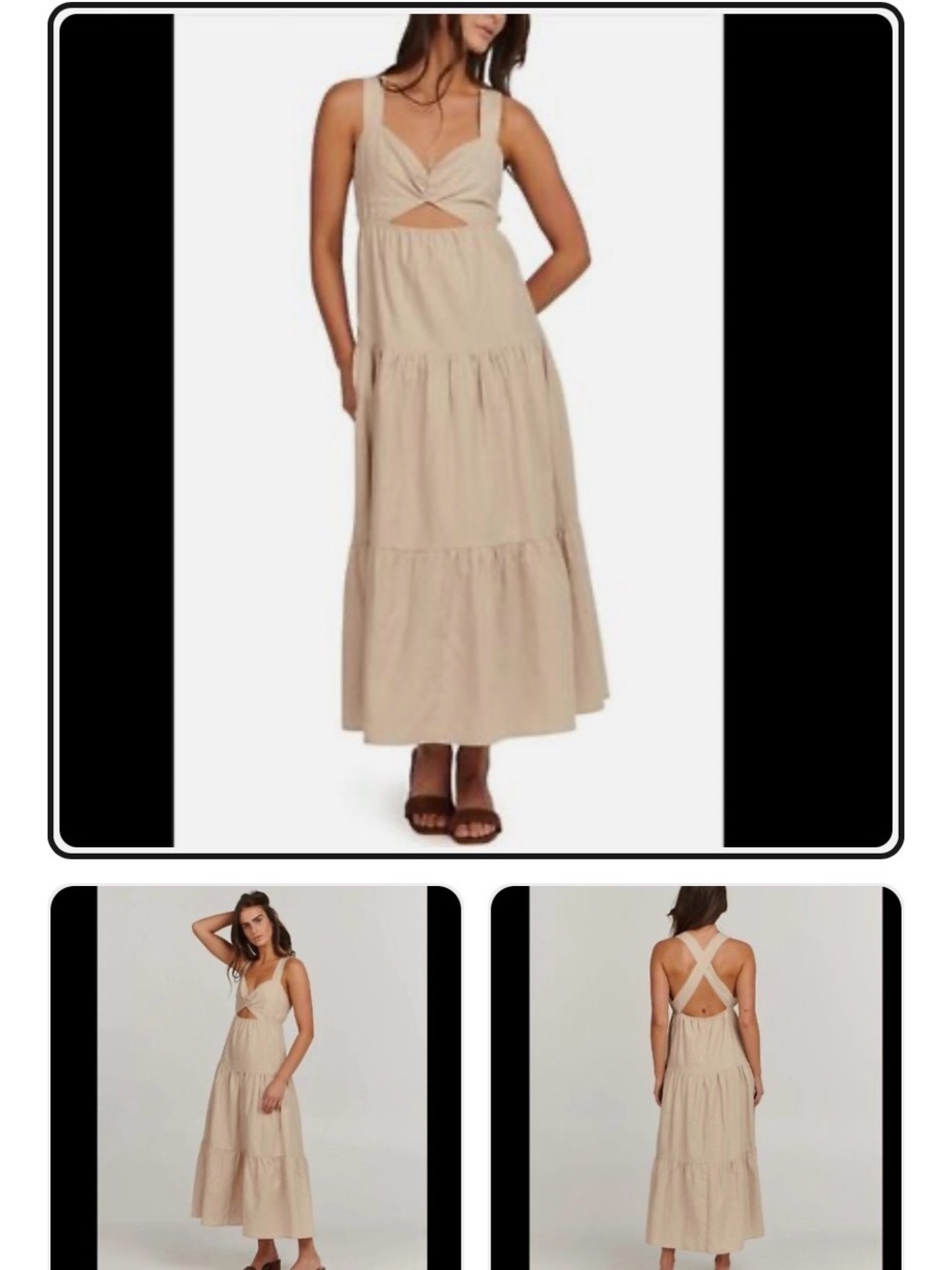 Charlie Holiday Beige Cutout Tiered Maxi Sun Dress